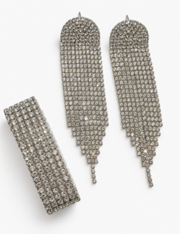 Silver-Tone Fringe Earrings and Bracelet Set