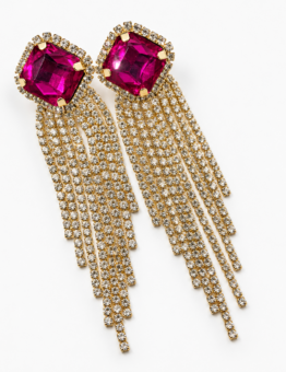 Fuchsia Square Fringe Earrings