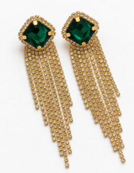 Emerald Square Fringe Earrings